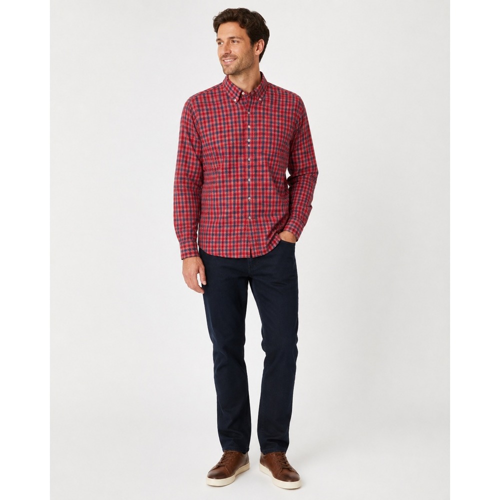 J Crew Shirt Mens L Red Blue White Plaid Lightweight Cotton Button Front